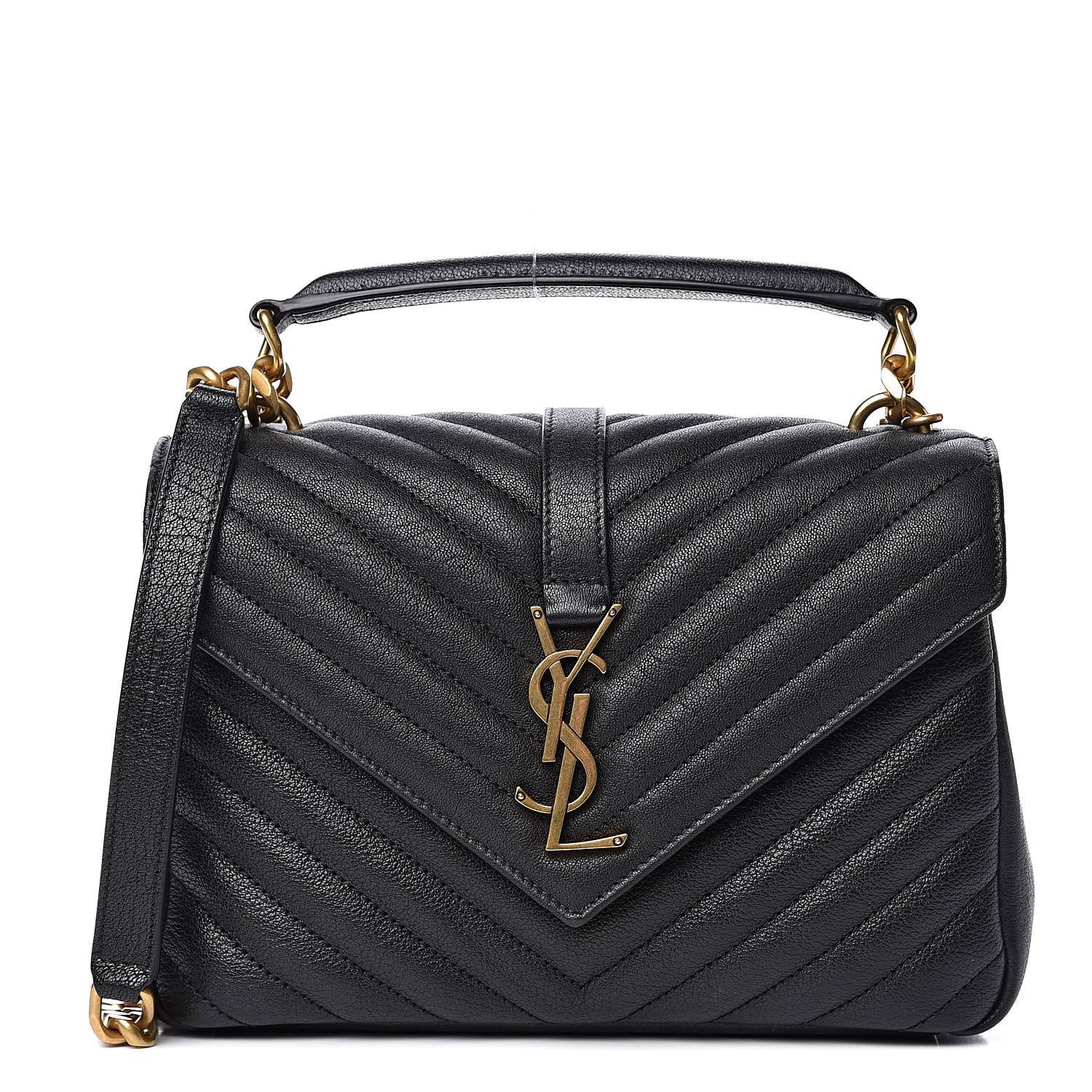 Saint Laurent Sheepskin Matelasse Chevron Monogram Medium College Bag Black 1 of 10