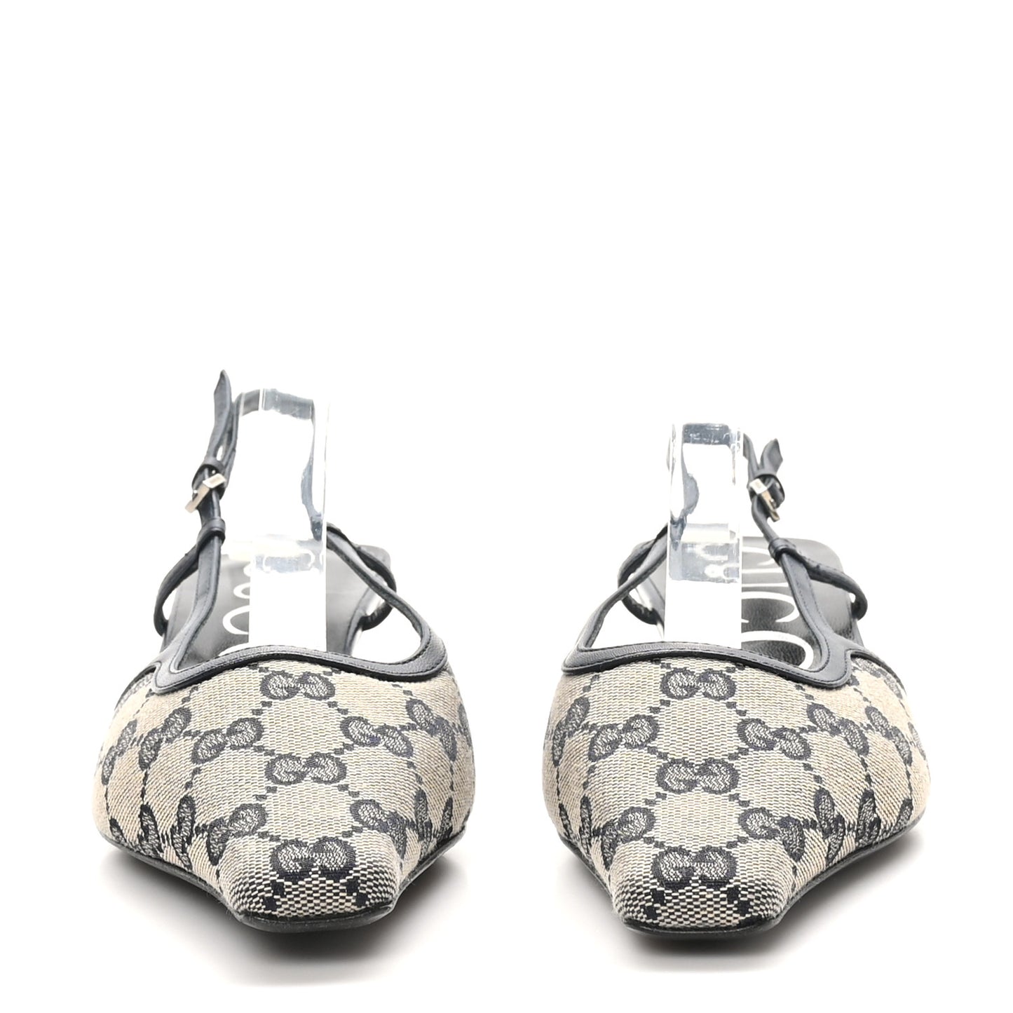 GG Monogram Malaga Kid Square G 35mm Slingback Pumps 37 Beige Blue