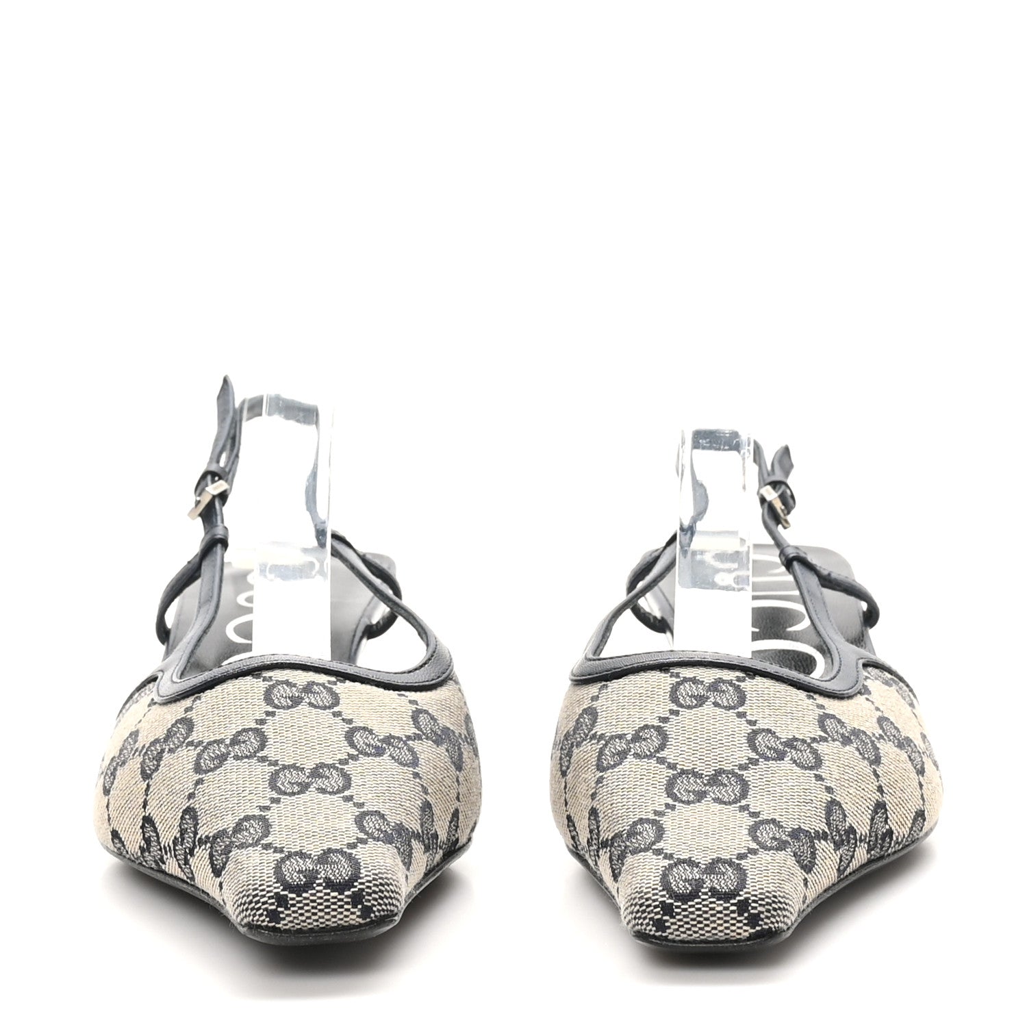 Gucci GG Monogram Malaga Kid Square G 35mm Slingback Pumps 37 Beige Blue 3 of 9