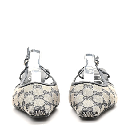 Gucci GG Monogram Malaga Kid Square G 35mm Slingback Pumps 37 Beige Blue 3 of 9