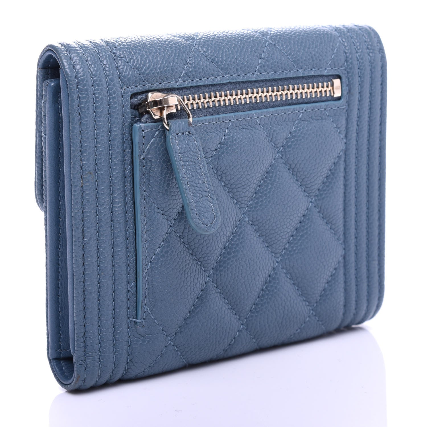 Chanel Iridescent Caviar Quilted Compact Boy Wallet Blue 3 of 8