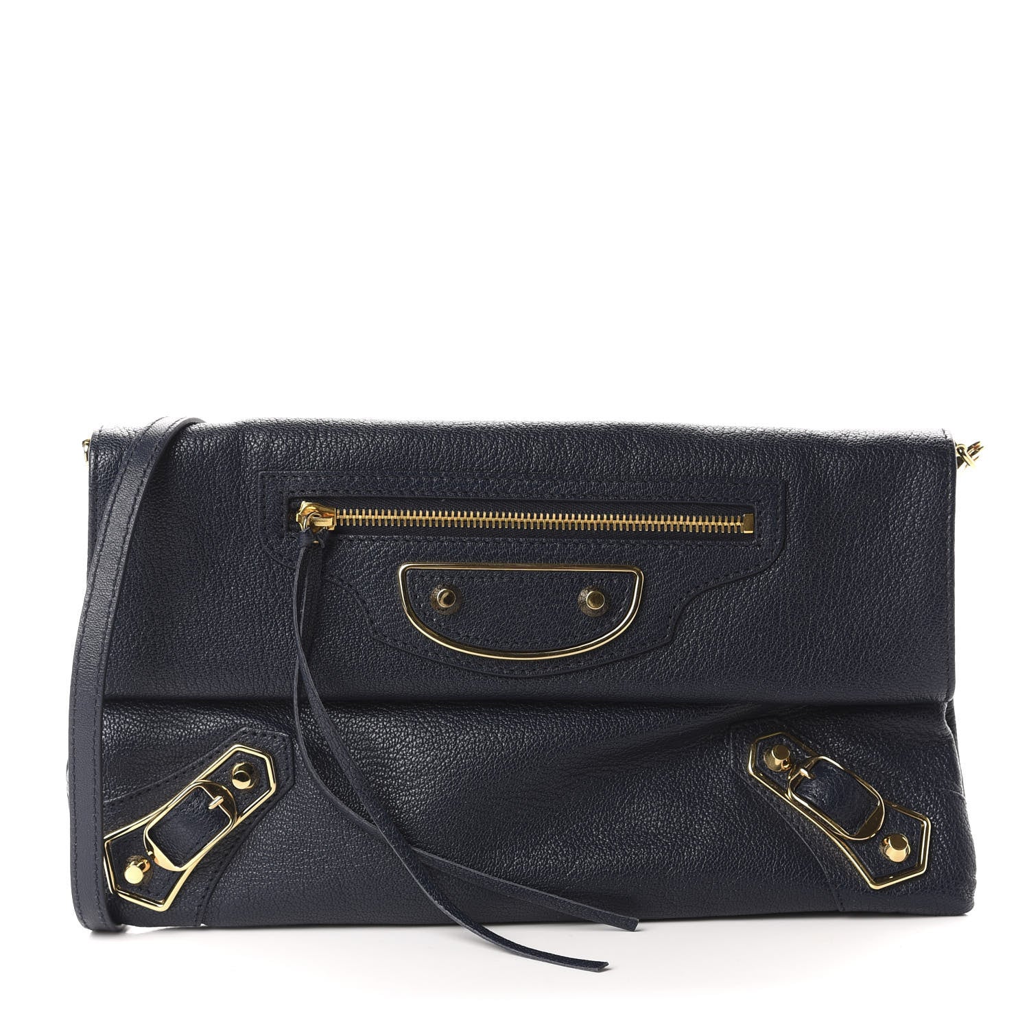 Balenciaga Chevre Gold Metallic Edge Hardware Envelope Clutch Bleu Nuit 3 of 11