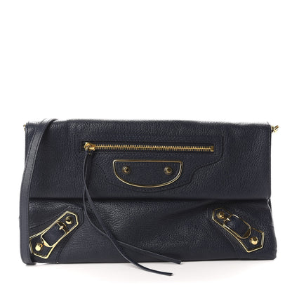 Balenciaga Chevre Gold Metallic Edge Hardware Envelope Clutch Bleu Nuit 3 of 11