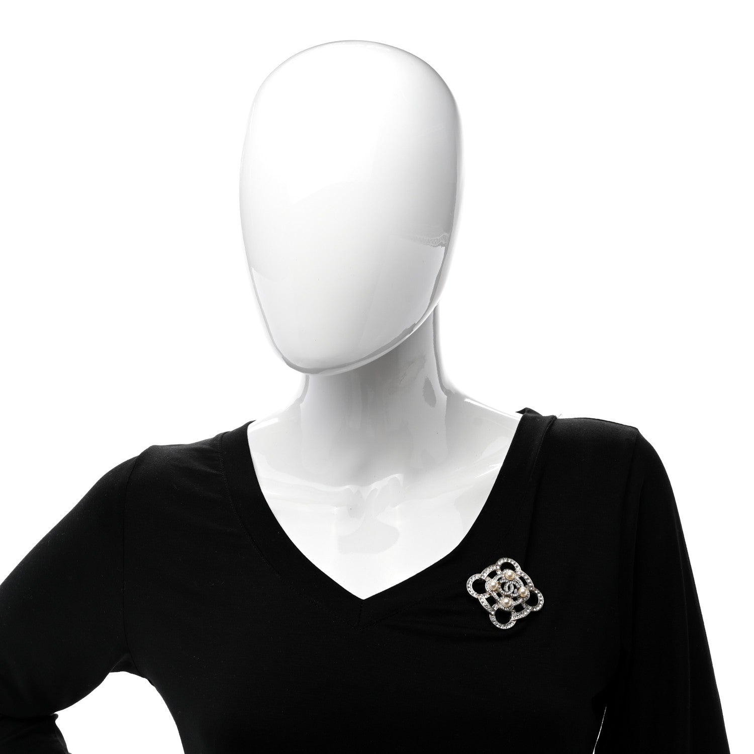 Chanel Crystal Pearl CC Brooch Silver 2 of 4