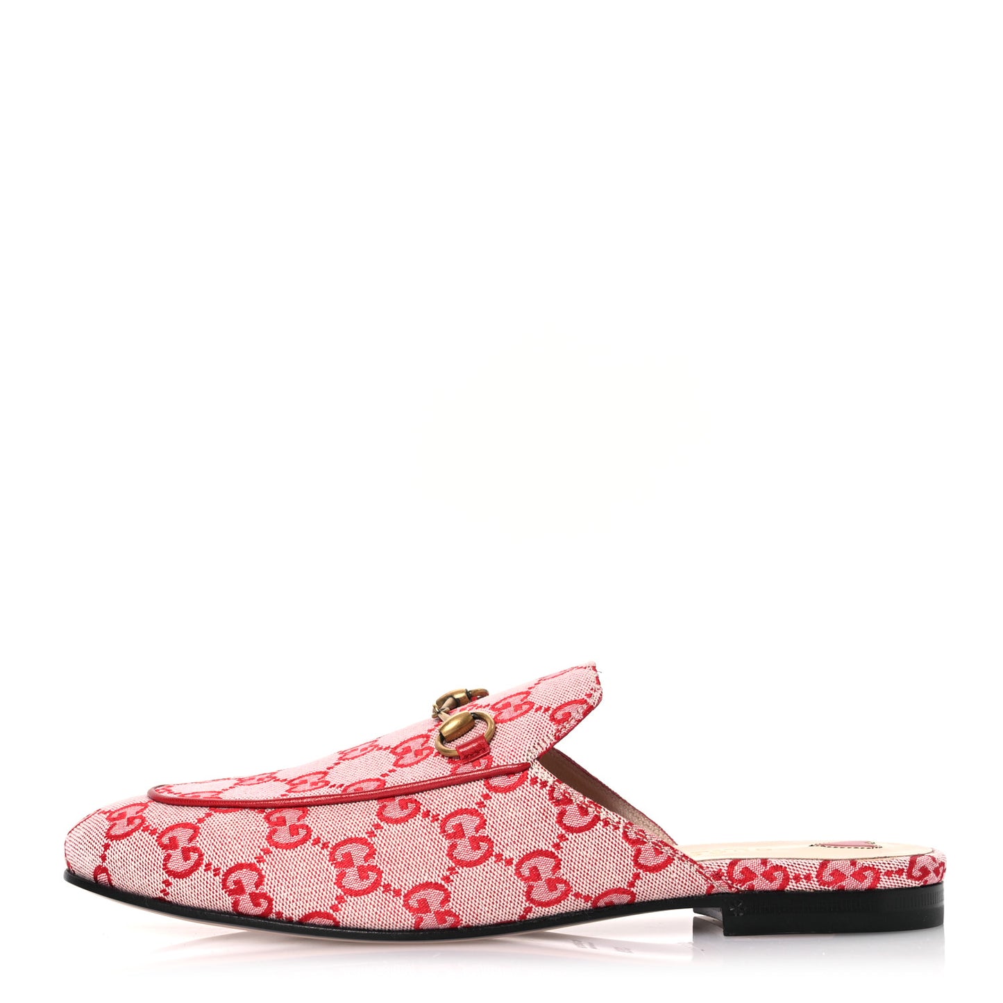 Canvas GG Monogram Horsebit Womens Princetown Slippers 39.5 Gardenia Hibiscus Red