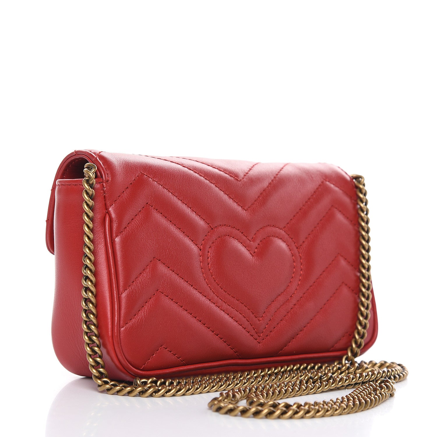 Gucci Calfskin Matelasse Super Mini GG Marmont Shoulder Bag Hibiscus Red 3 of 13