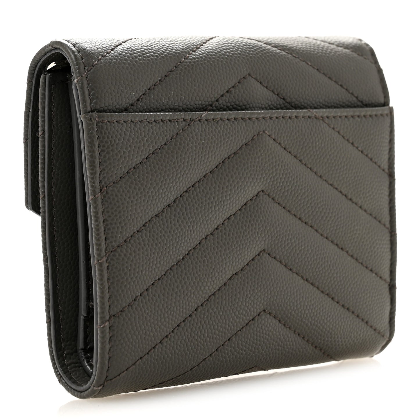 Grain De Poudre Matelasse Chevron Monogram Compact Tri Fold Wallet Coffee