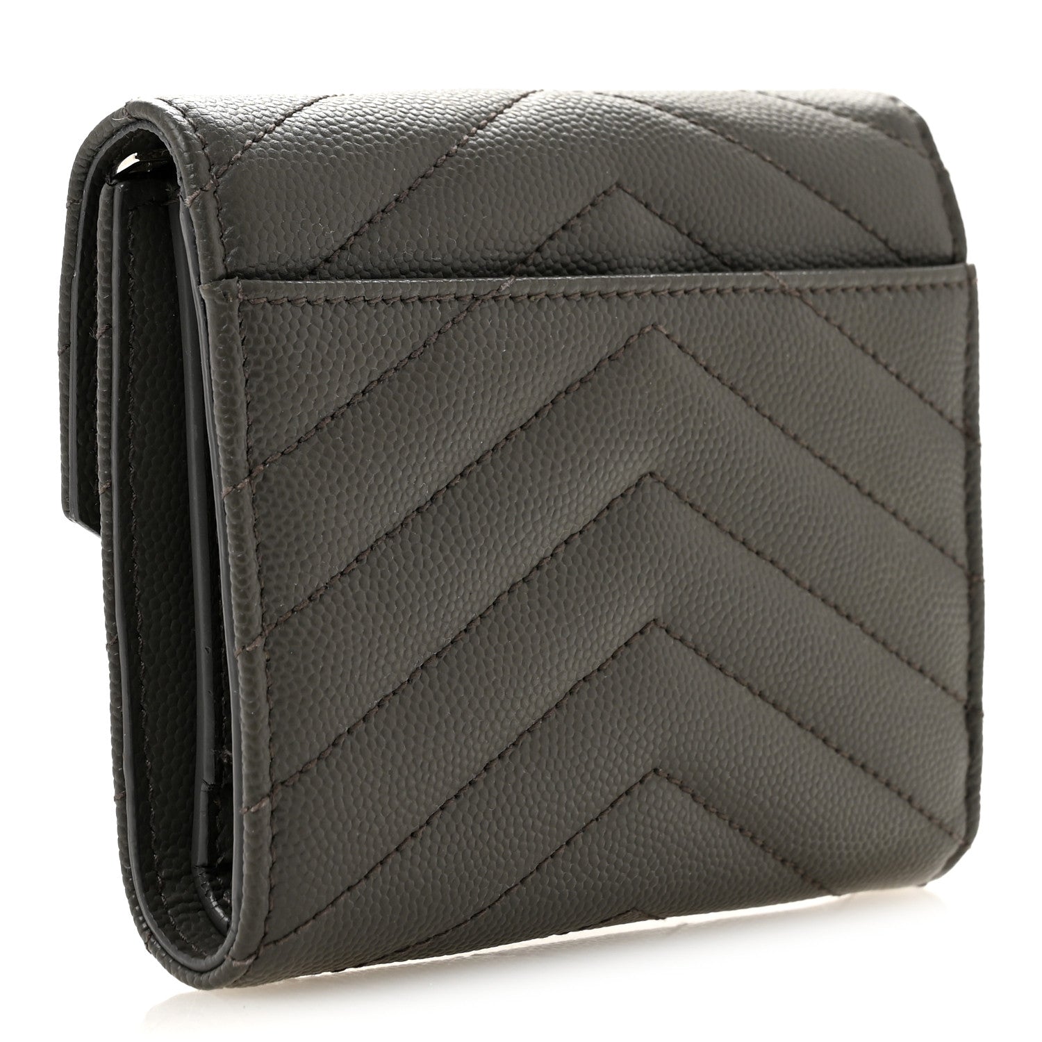 Saint Laurent Grain De Poudre Matelasse Chevron Monogram Compact Tri Fold Wallet Coffee 3 of 12