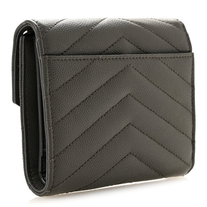 Saint Laurent Grain De Poudre Matelasse Chevron Monogram Compact Tri Fold Wallet Coffee 3 of 12