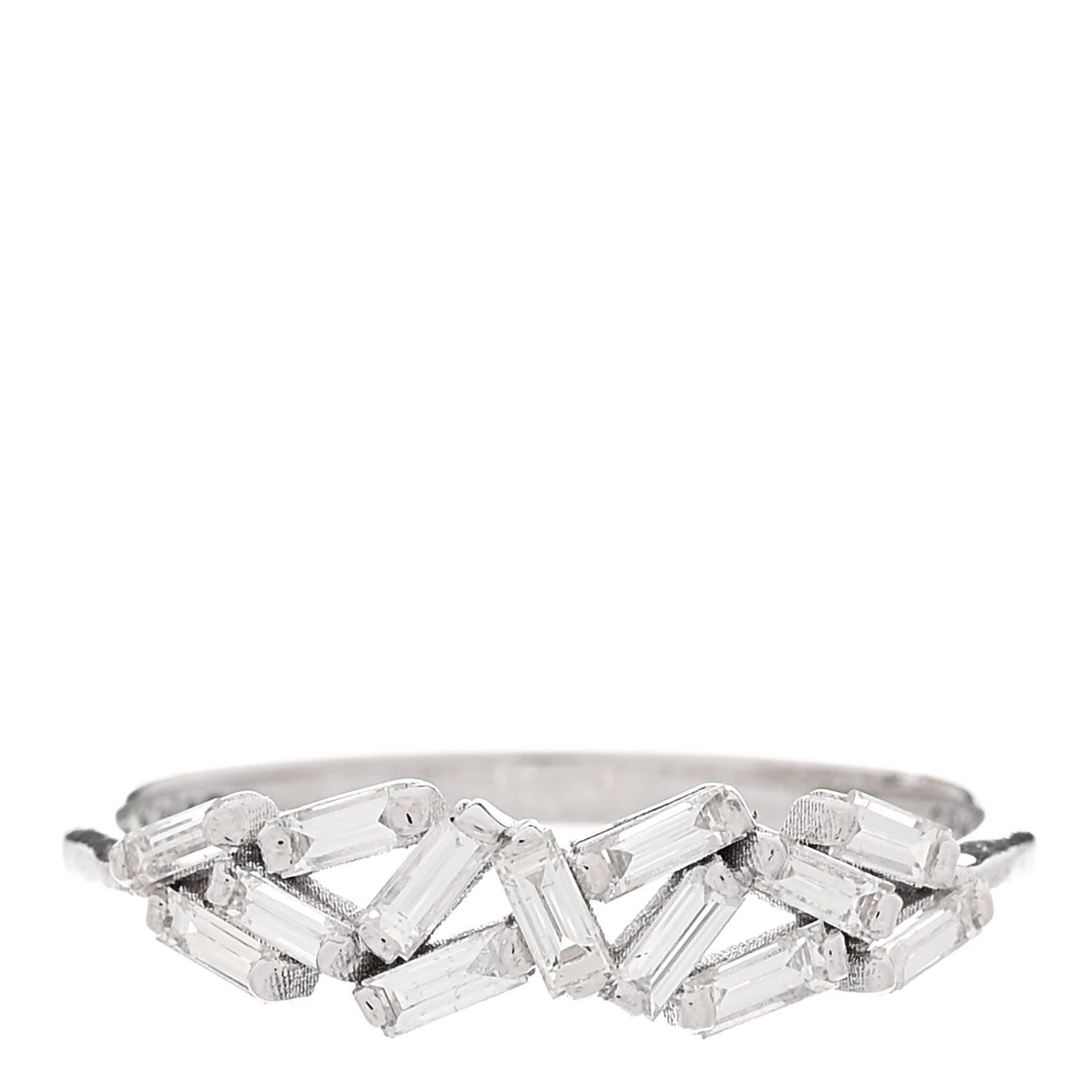 Suzanne Kalan 18K White Gold Diamond Baguette Fireworks Ring 54 6.75 1 of 7