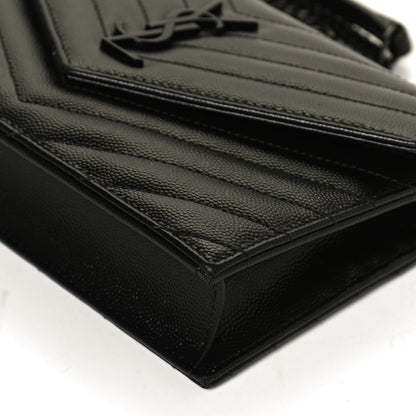Saint Laurent Grain De Poudre Matelasse Chevron Monogram Monochrome Envelope Chain Wallet Black 12 of 12