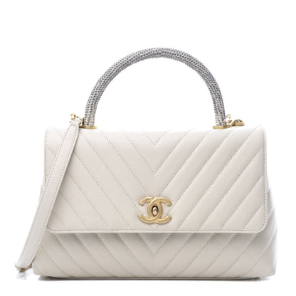 Chanel Caviar Lizard Chevron Quilted Small Coco Handle Flap Ivory 1 of 11