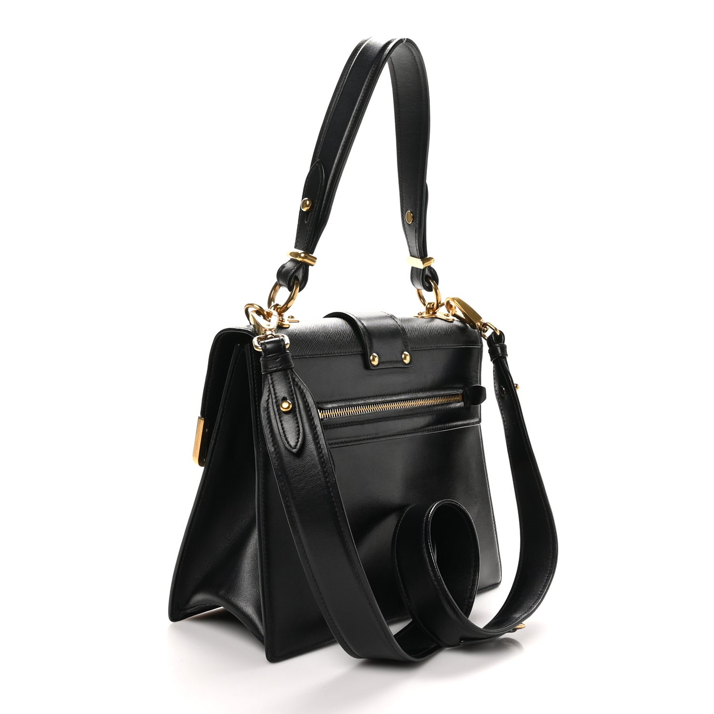 City Calfskin Saffiano Cahier Top Handle Bag Black