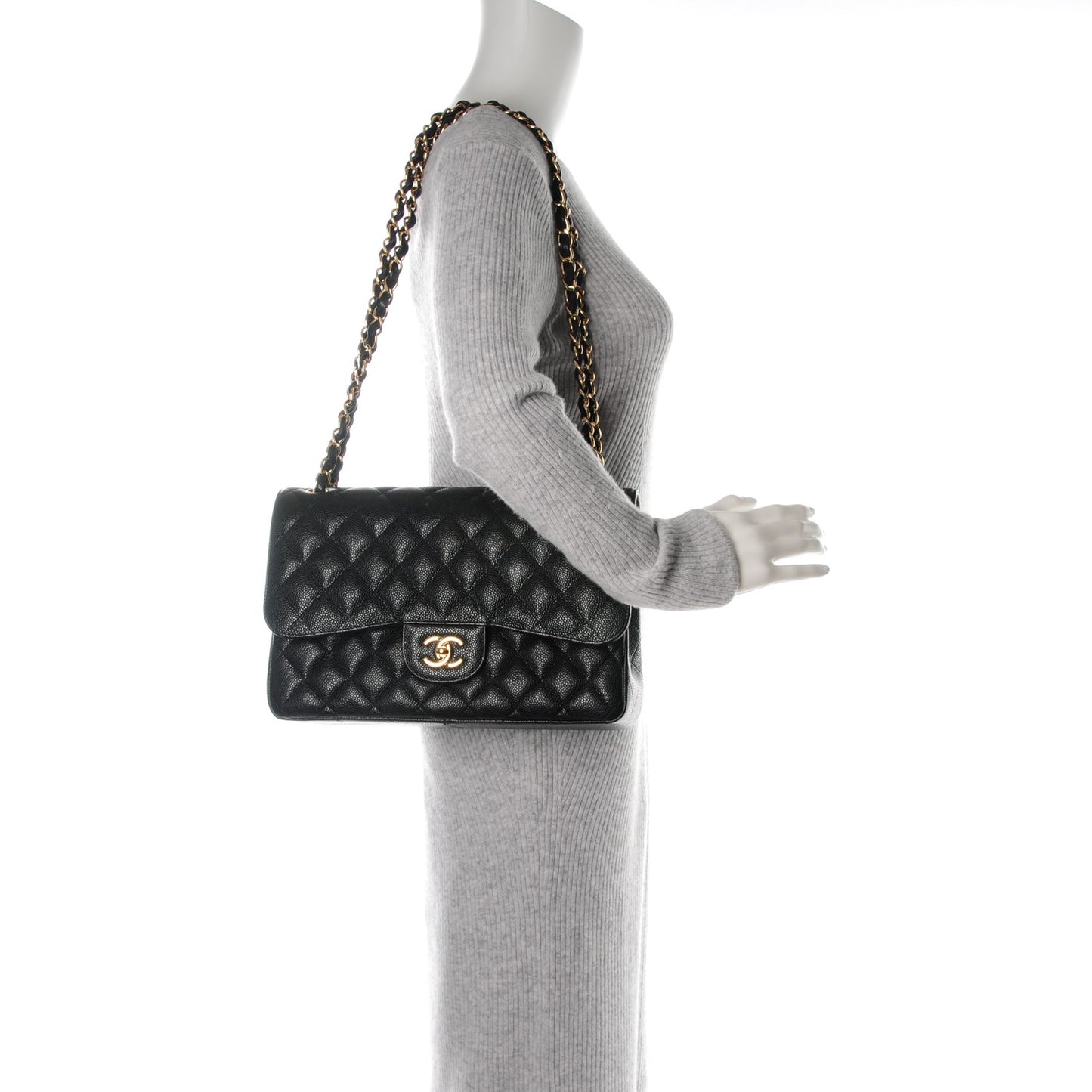 Caviar Quilted Jumbo Double Flap Black