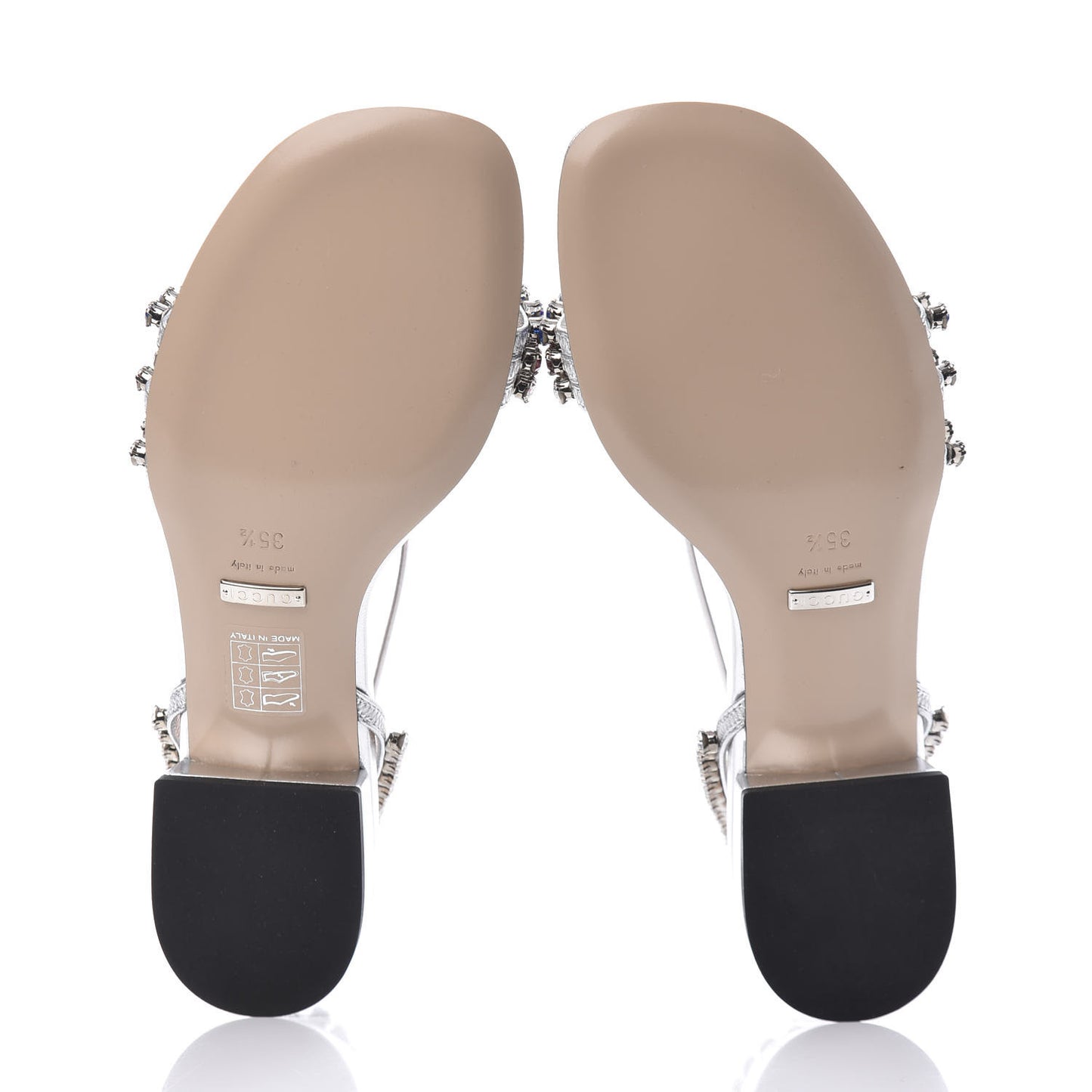 Nappa Silk Crystal Bertie T-Strap Low Heel Sandals 35.5 Argento