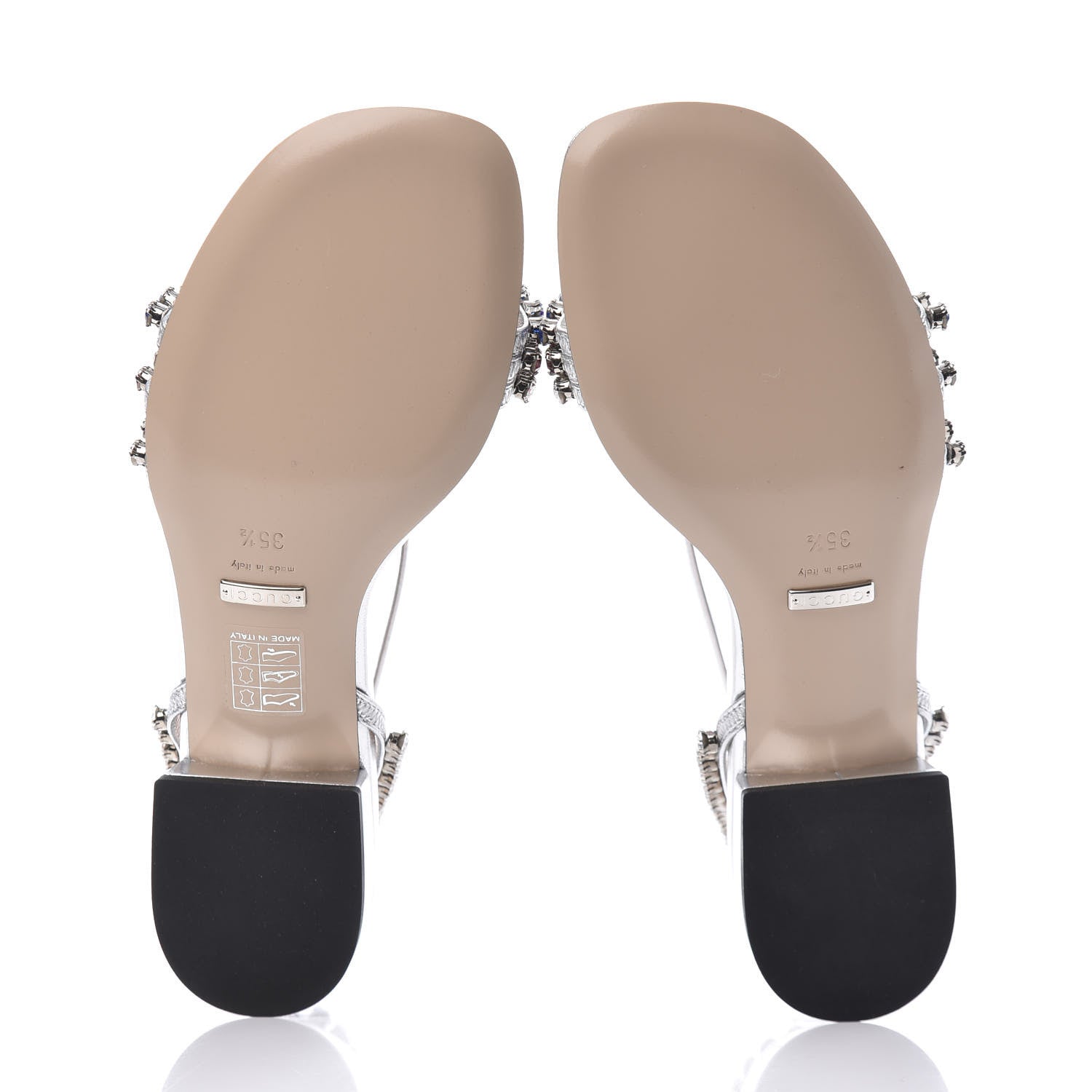 Gucci Nappa Silk Crystal Bertie T-Strap Low Heel Sandals 35.5 Argento 5 of 8