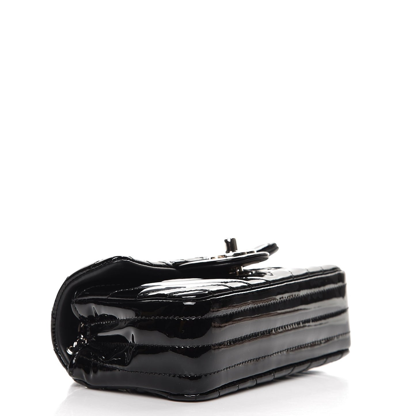 Patent Calfskin Chevron Quilted Extra Mini Flap Black