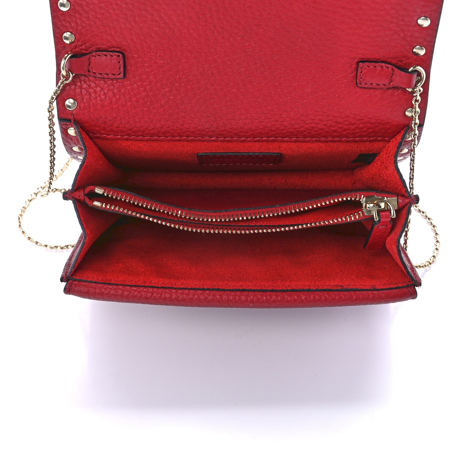 Valentino Garavani Pebbled Calfskin Rockstud Wallet on Chain Rubino 4 of 11