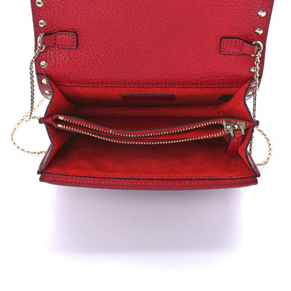 Valentino Garavani Pebbled Calfskin Rockstud Wallet on Chain Rubino 4 of 11