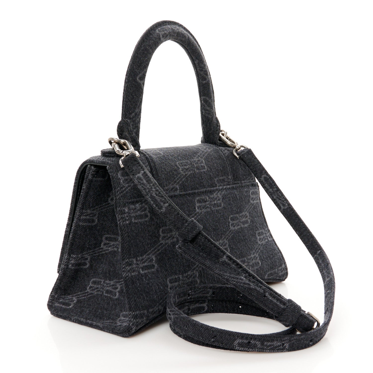 Balenciaga Washed Denim BB Monogram Small Hourglass Top Handle Bag Black 3 of 10