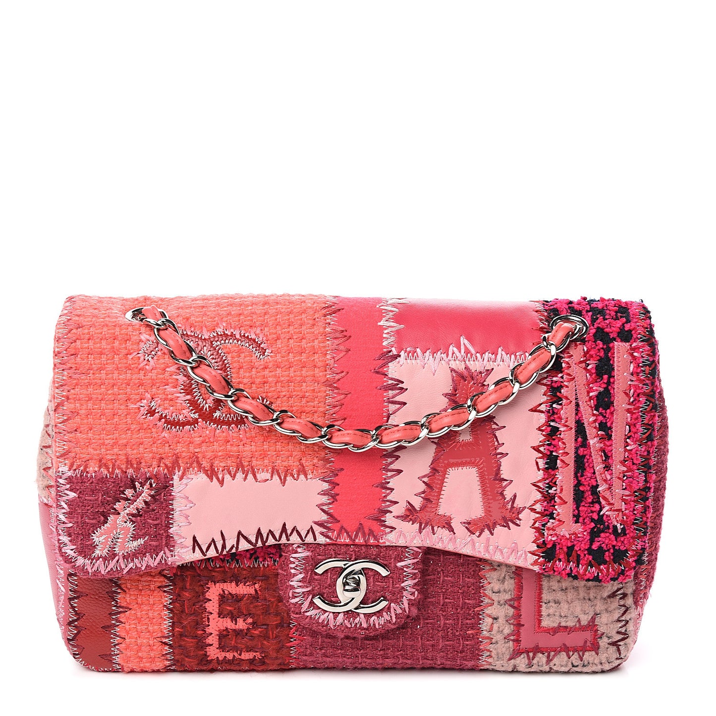 Tweed Patchwork Jumbo Single Flap Pink
