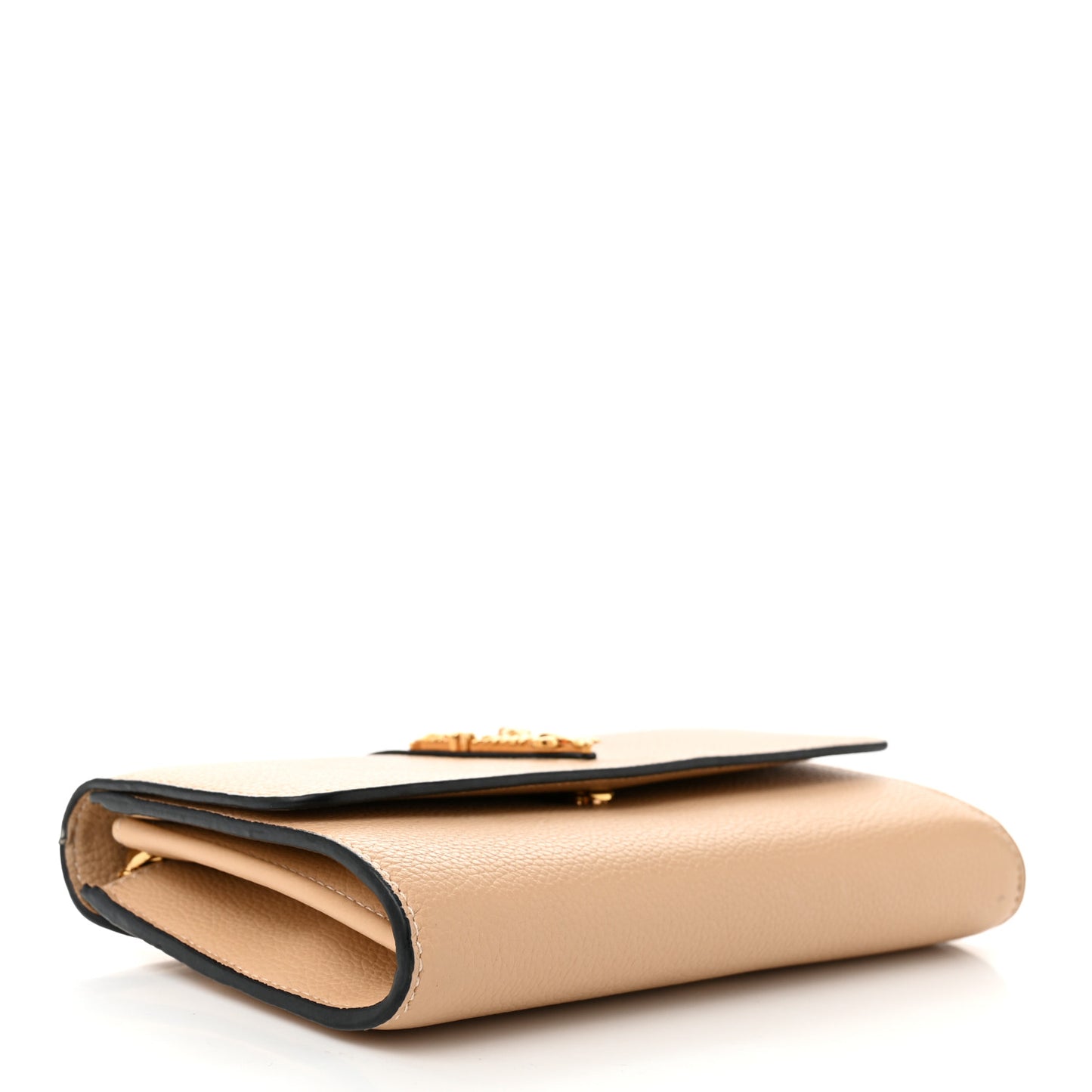 Grained Calfskin Virtus Wallet On Chain Beige
