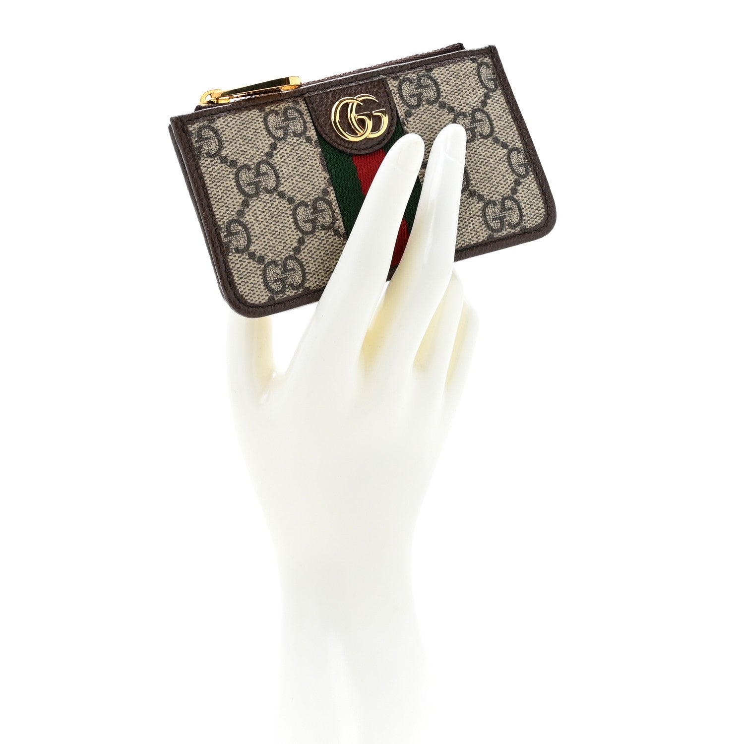 Gucci GG Supreme Monogram Web Ophidia Zip Card Case Brown 2 of 9