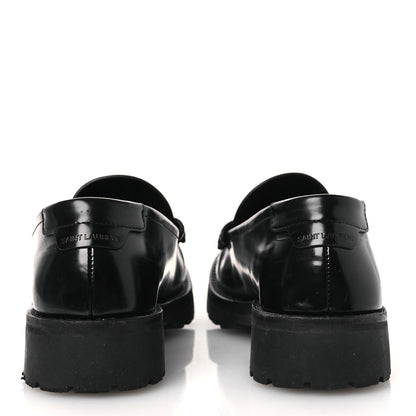 Saint Laurent Glazed Calfskin Chunky Le Loafer Penny Slippers 39 Black 6 of 12