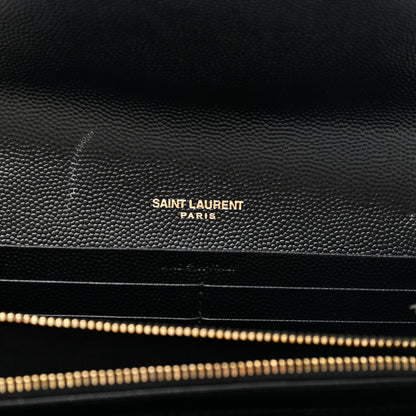 Saint Laurent Grain De Poudre Matelasse Chevron Monogram Flap Wallet Black 6 of 10