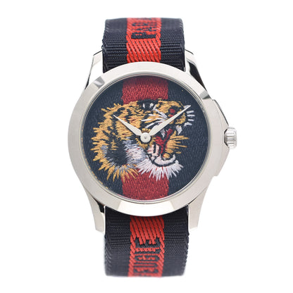 Gucci Stainless Steel Nylon 38mm Le Marche Des Merveilles Tiger Quartz Watch Navy 1 of 5