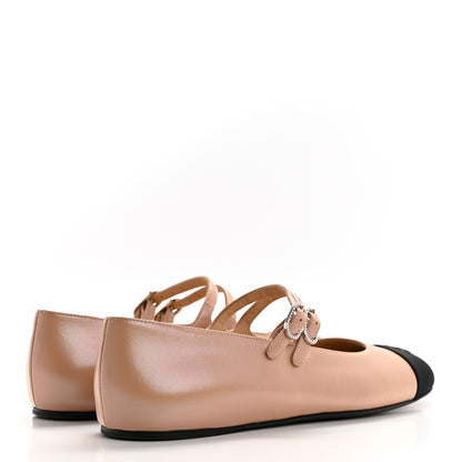 Chanel Lambskin Grosgrain Pearl Mary Jane Flats 38 Beige Black 4 of 9