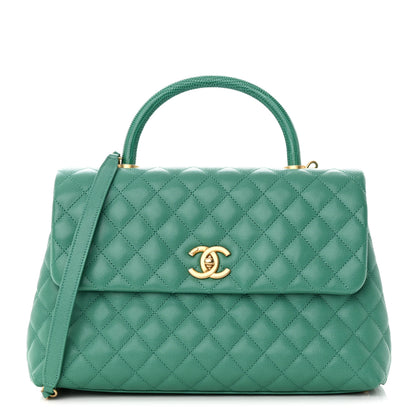 Chanel Caviar Quilted Medium Coco Lizard Embossed Handle Flap Green 1 of 11