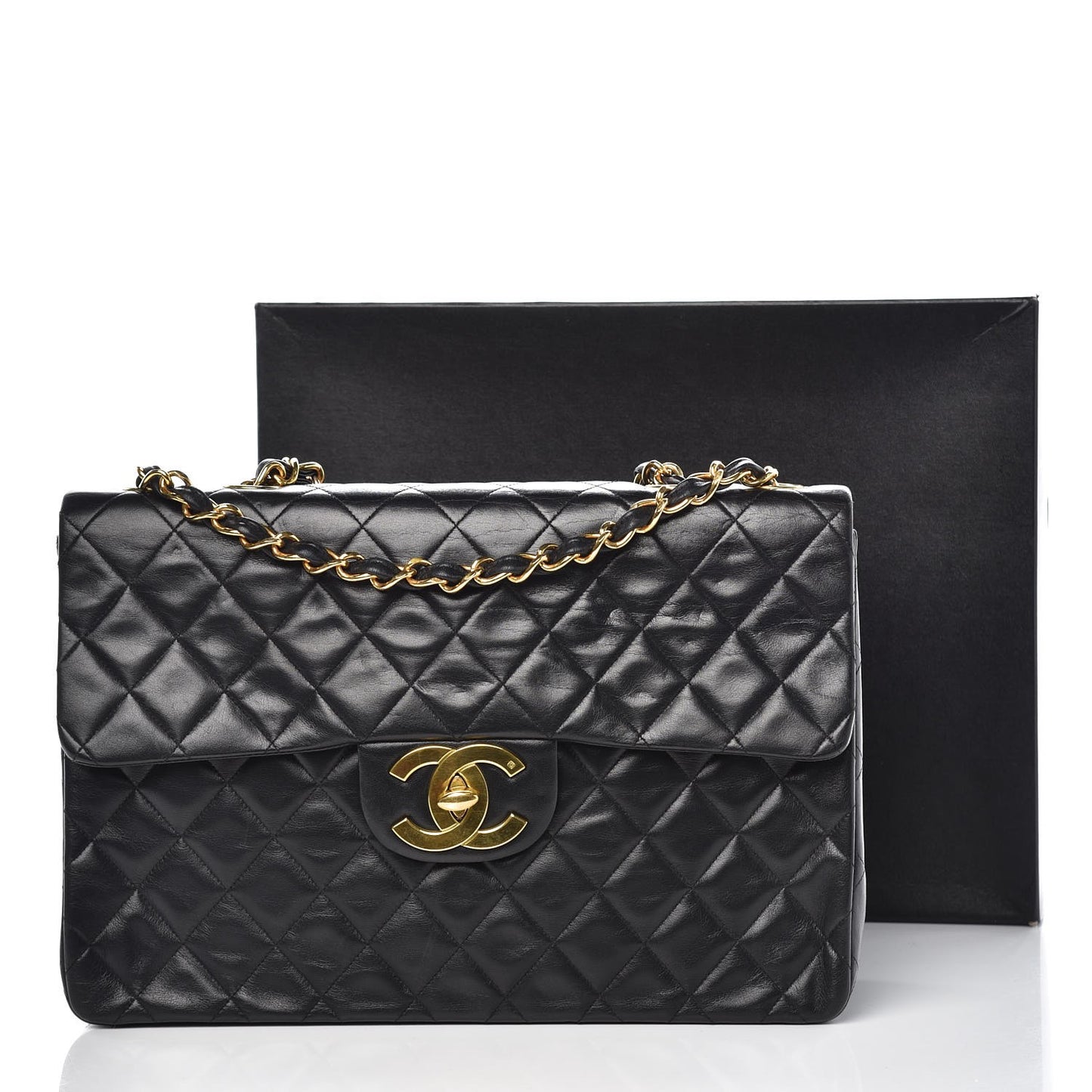 Lambskin Quilted XL Jumbo Single Flap Black