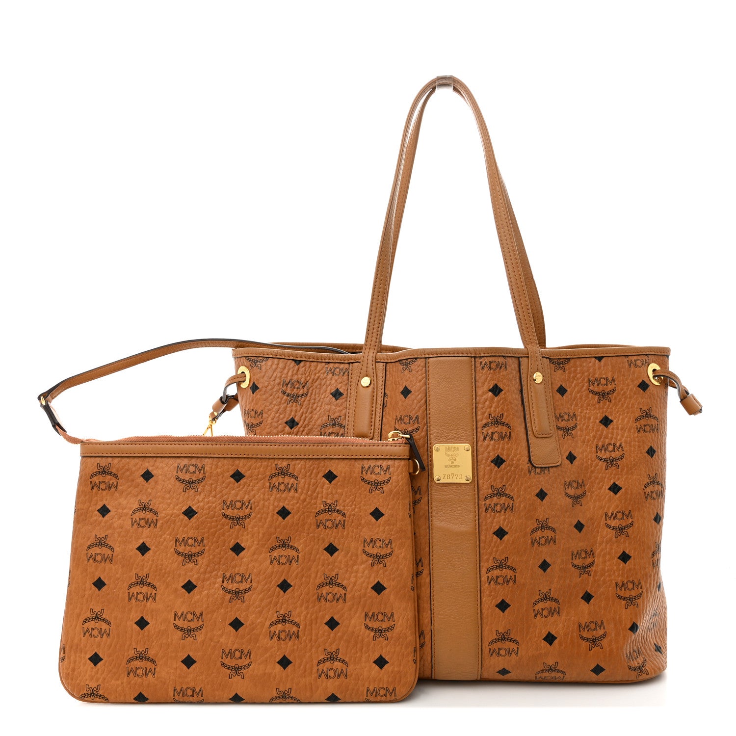 MCM Visetos Medium Liz Reversible Shopper Tote Cognac 3 of 14