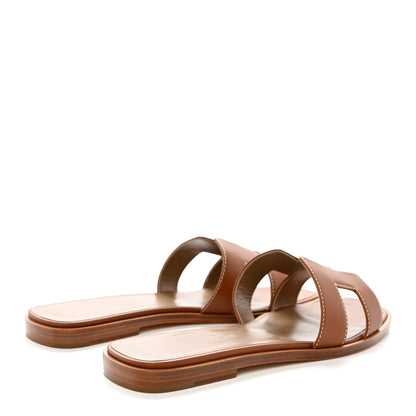Hermes Box Calfskin Oran Sandals 35.5 Gold 4 of 9