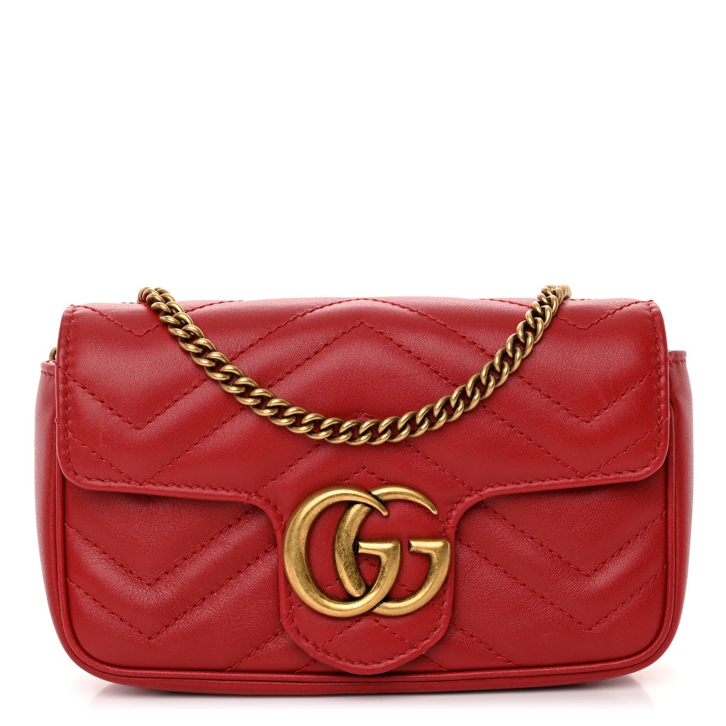 Calfskin Matelasse Super Mini GG Marmont Shoulder Bag Hibiscus Red