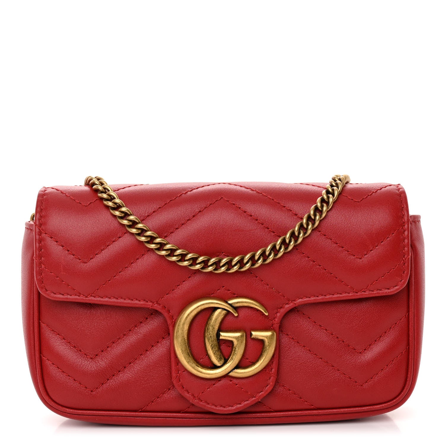 Gucci Calfskin Matelasse Super Mini GG Marmont Shoulder Bag Hibiscus Red 1 of 11