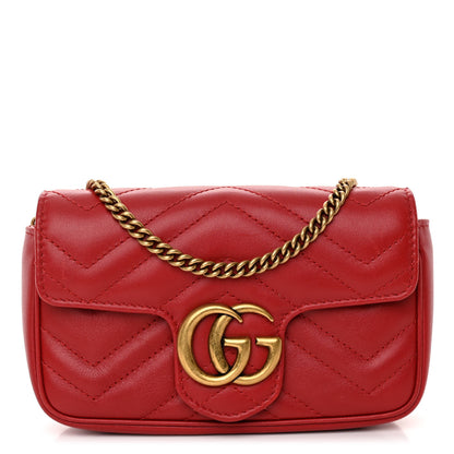 Gucci Calfskin Matelasse Super Mini GG Marmont Shoulder Bag Hibiscus Red 1 of 11