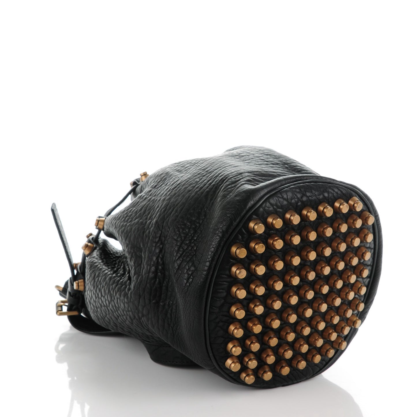 Pebbled Lambskin Diego Bucket Bag Black Antique Brass Hardware