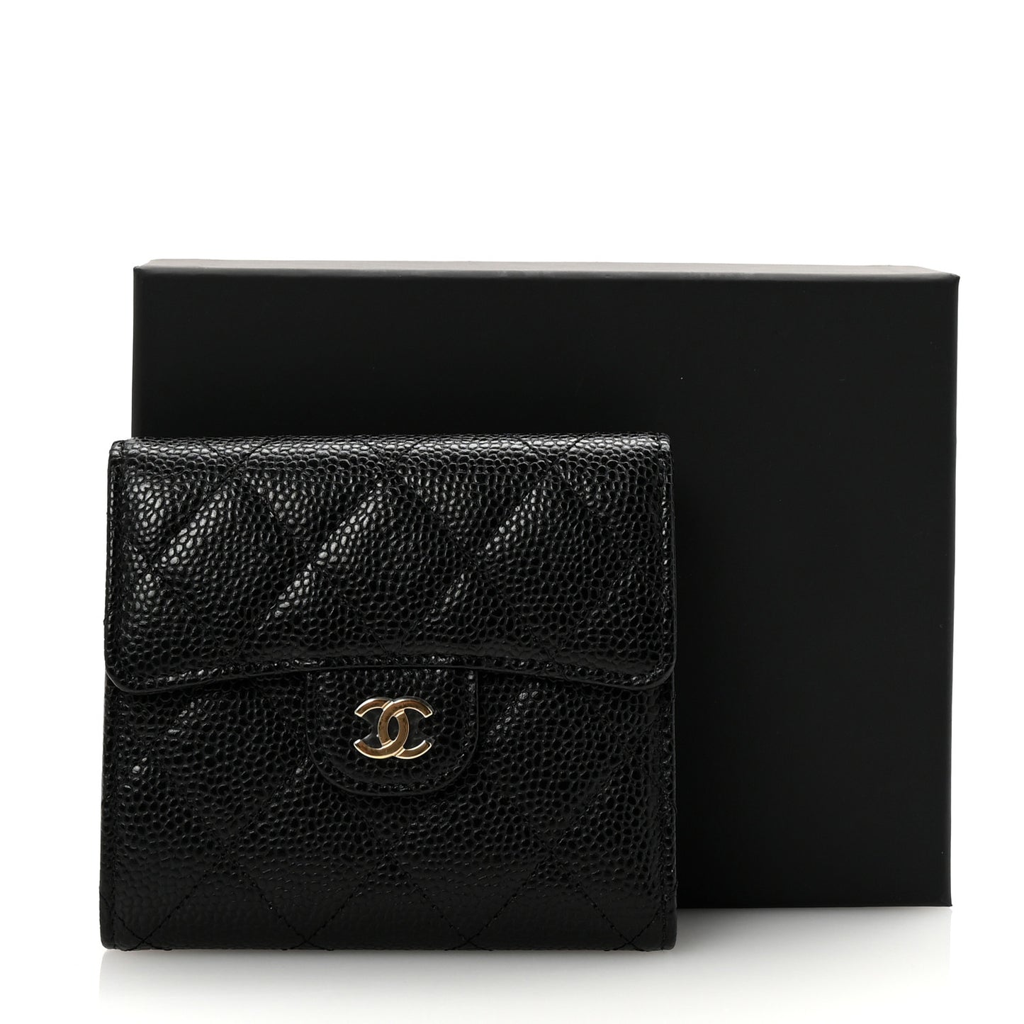 Caviar Quilted Compact Flap Wallet Black