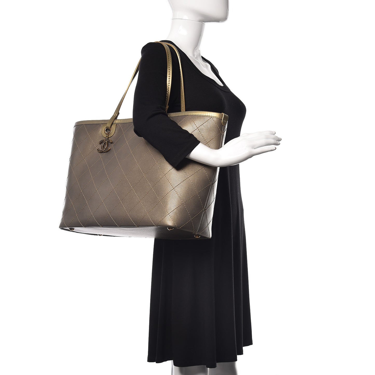 Grained Calfskin Large Shopping Fever Tote Gold