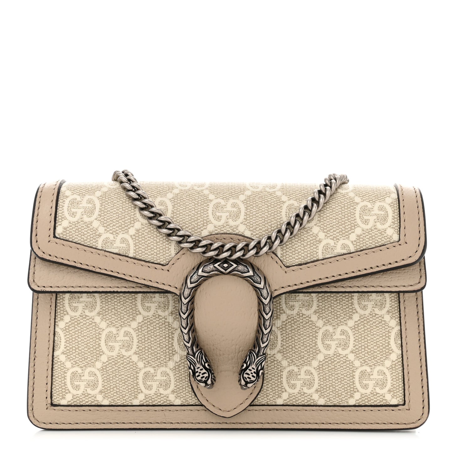 GG Supreme Monogram Textured Dollar Calfskin Super Mini Dionysus Shoulder Bag Beige Mystic White Oatmeal