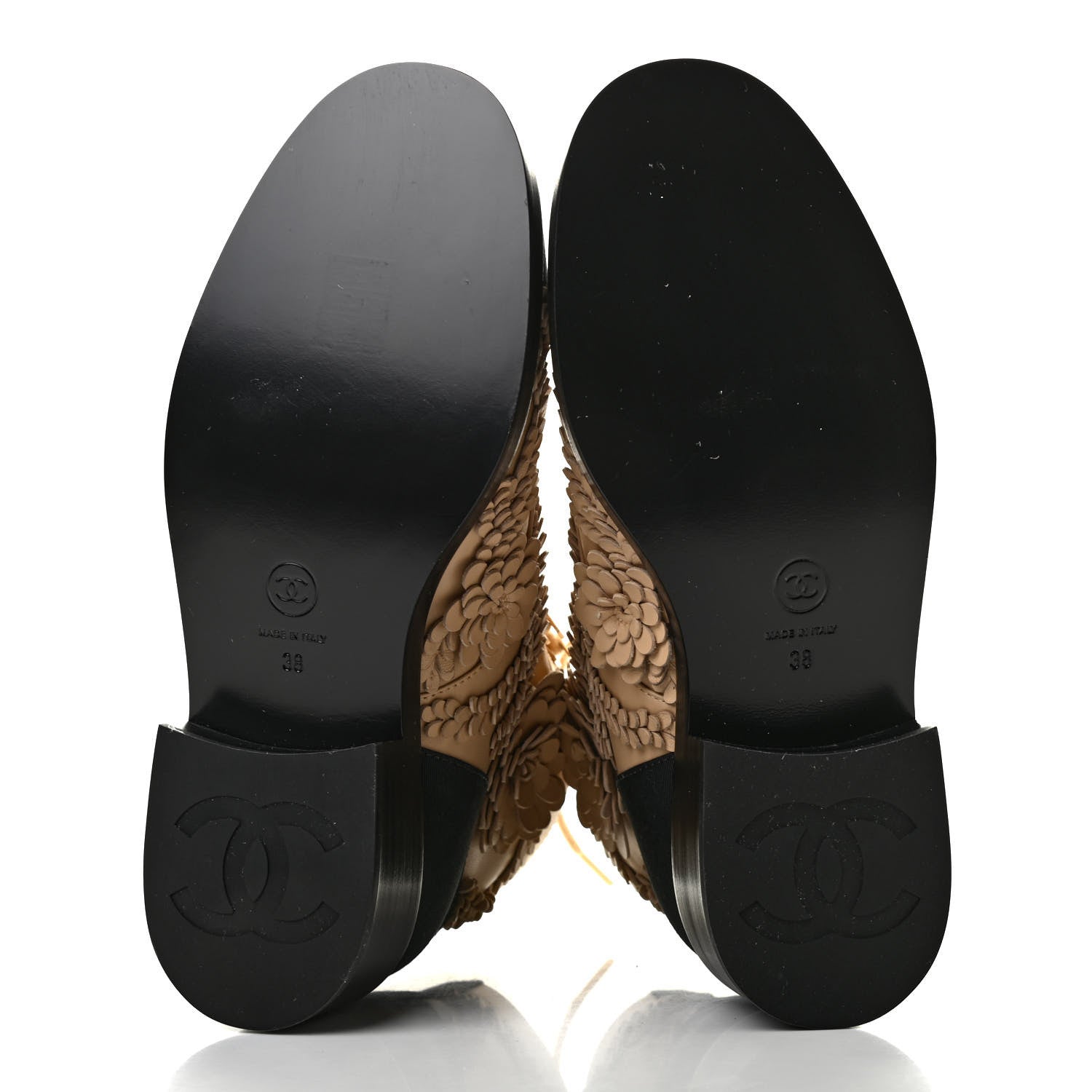 Chanel Embroidered Lambskin Grosgrain Lace Up Boots 38 Beige Black 5 of 8
