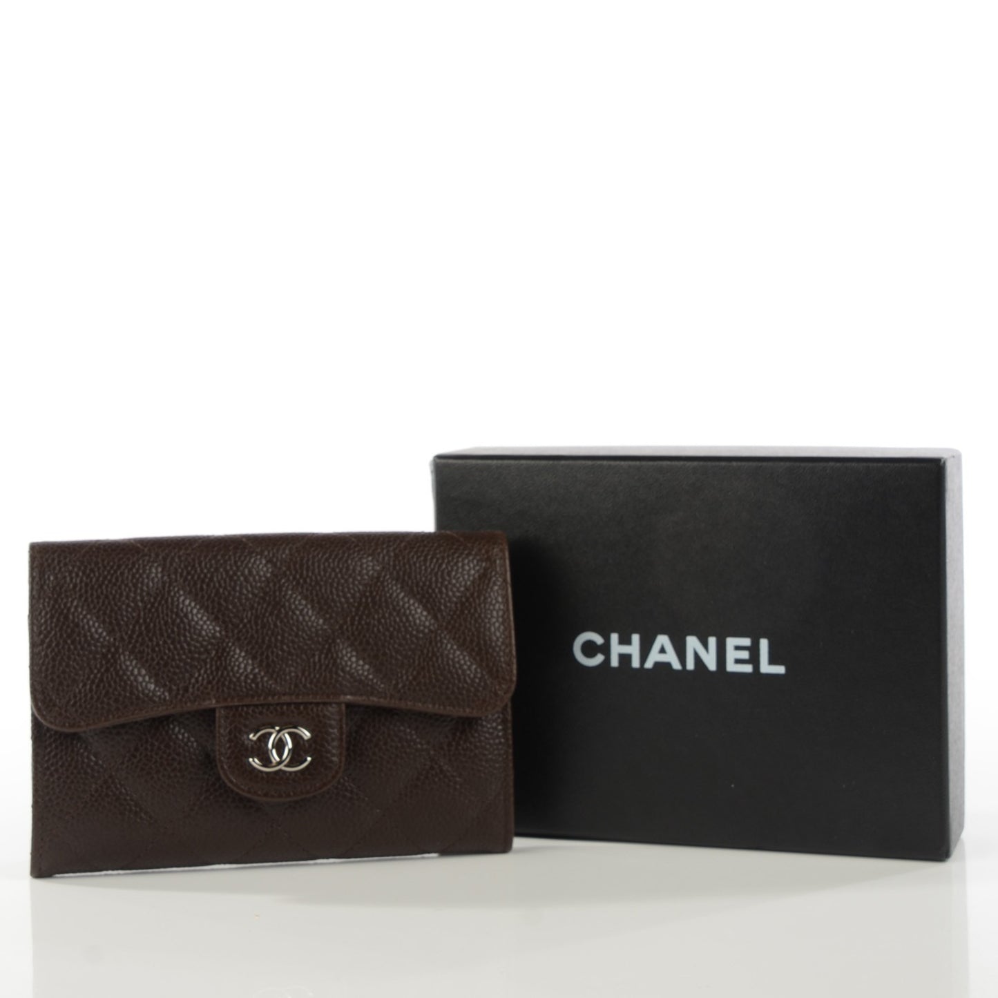 Caviar Quilted Small Flap Wallet Marron Fonce