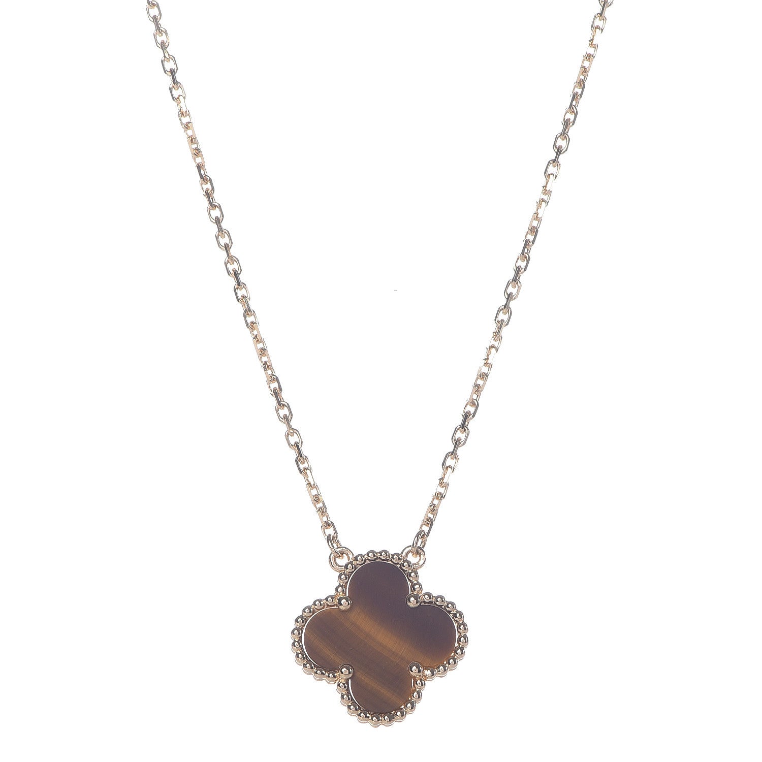 Van Cleef & Arpels 18K Yellow Gold Tiger Eye Vintage Alhambra Pendant Necklace 7 of 8