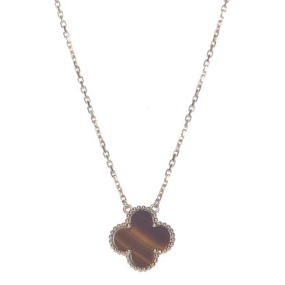 Van Cleef & Arpels 18K Yellow Gold Tiger Eye Vintage Alhambra Pendant Necklace 7 of 8