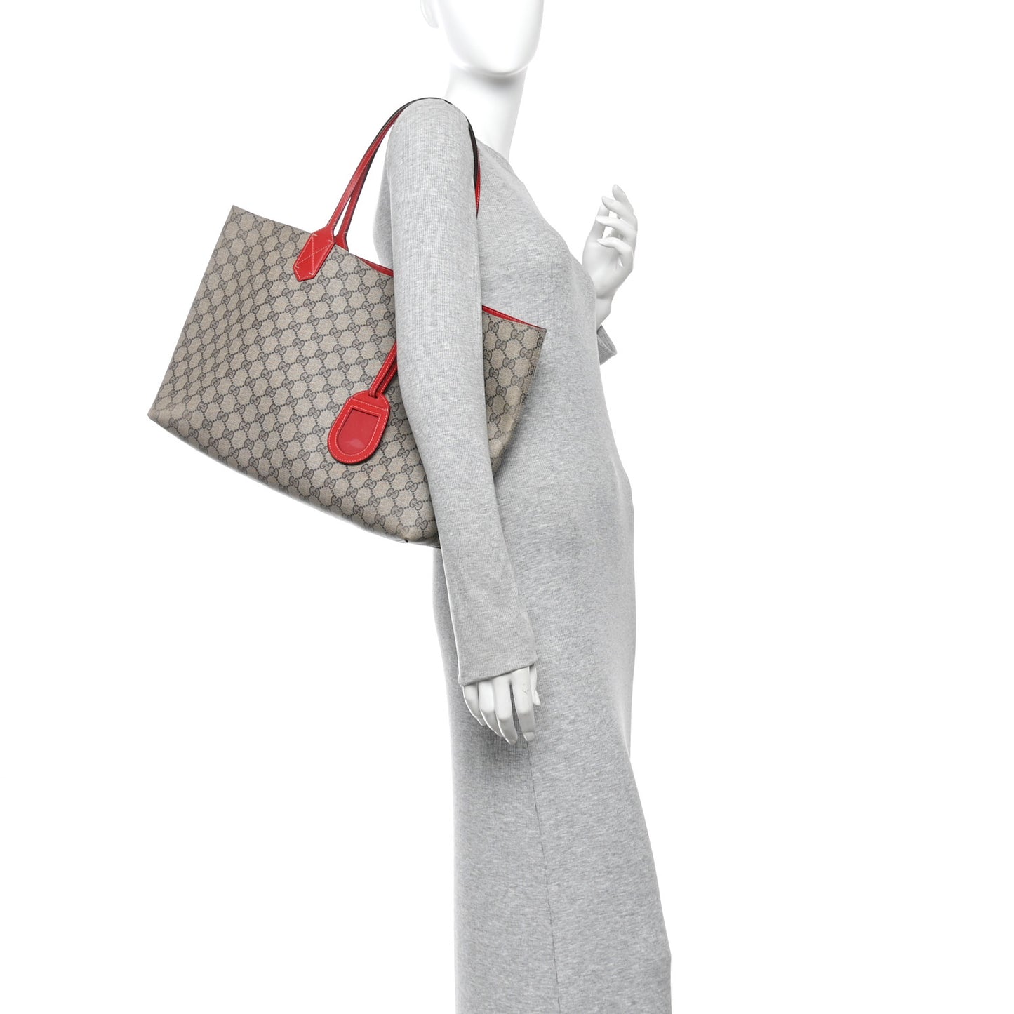 GG Supreme Monogram Medium Reversible Tote Beige Red