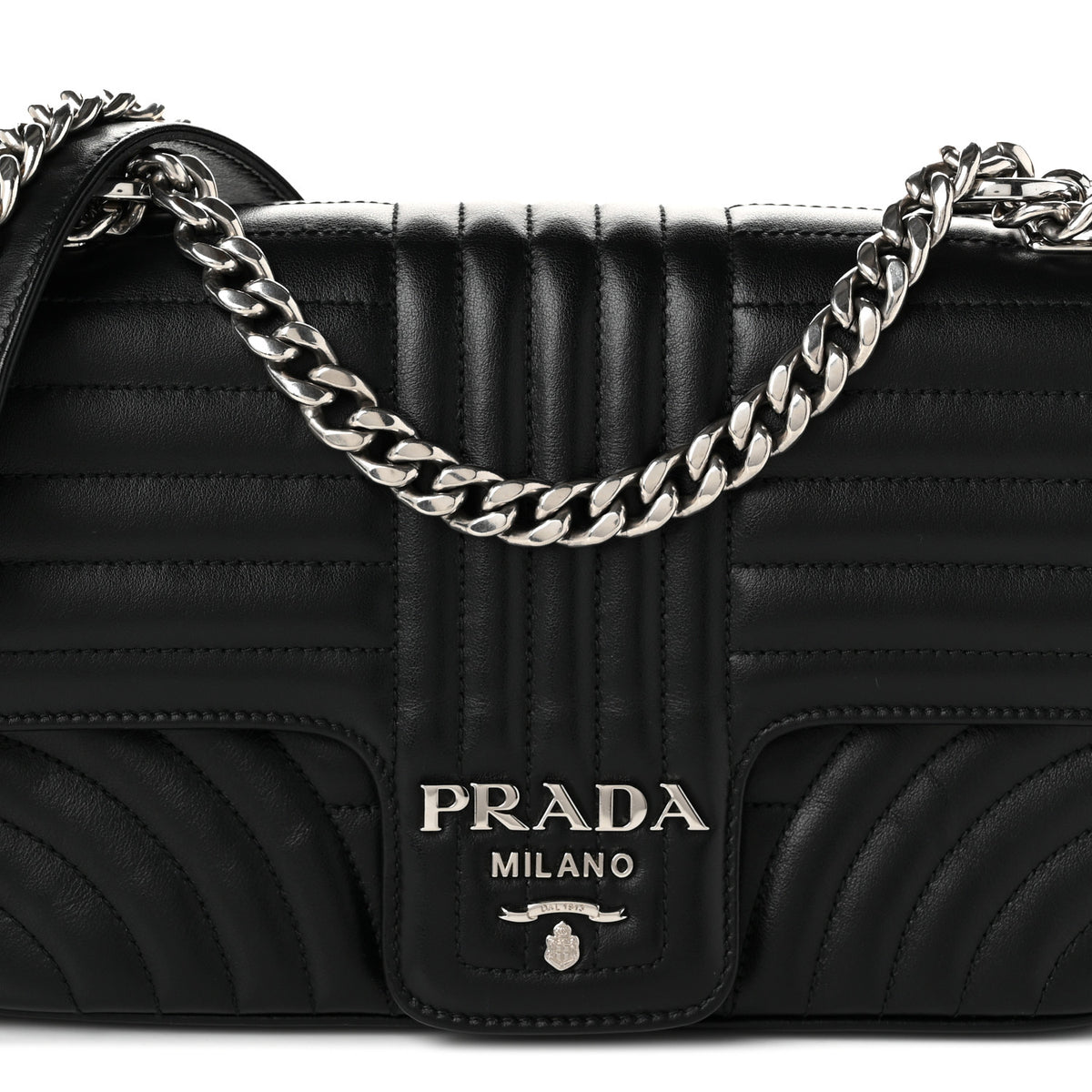 Soft Calfskin Impunture Diagramme Medium Chain Flap Shoulder Bag Black