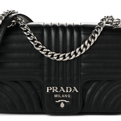 Prada Soft Calfskin Impunture Diagramme Medium Chain Flap Shoulder Bag Black 8 of 10