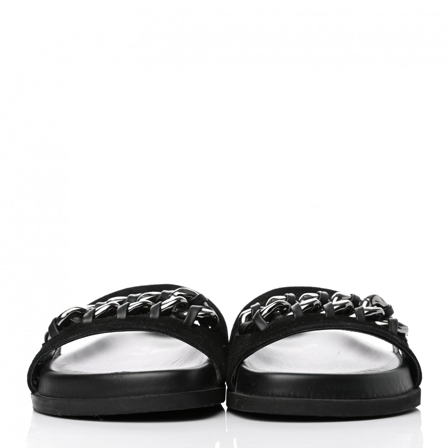 Suede Chain Flat Slide Sandals 36 Black